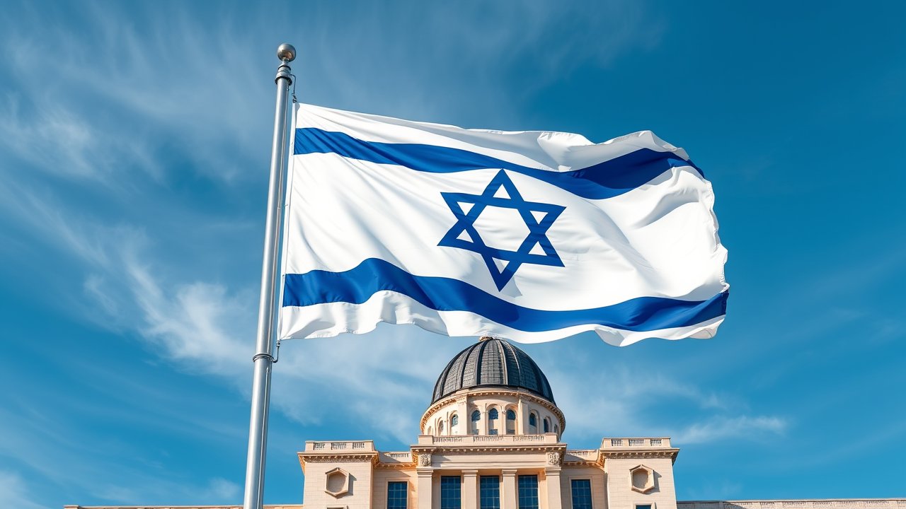 Flag of Israel 🇮🇱 in flagpole in capital style