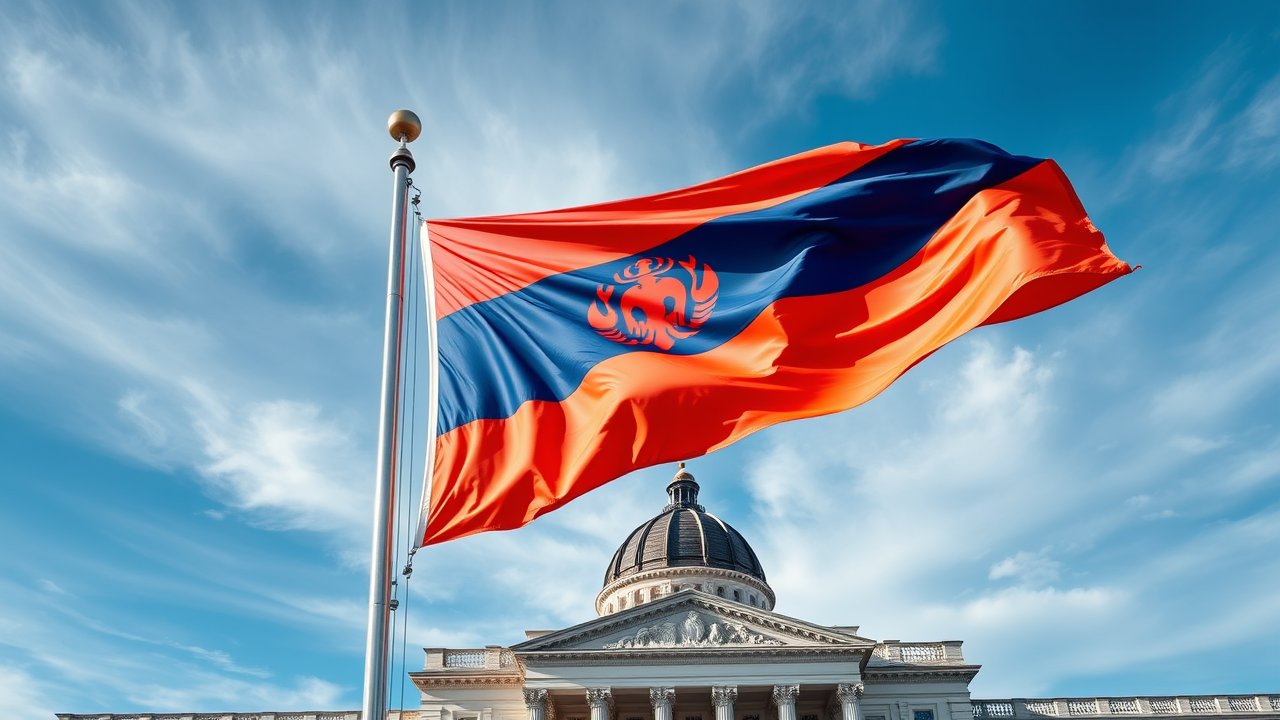 Flag of Armenia 🇦🇲 in flagpole in capital style