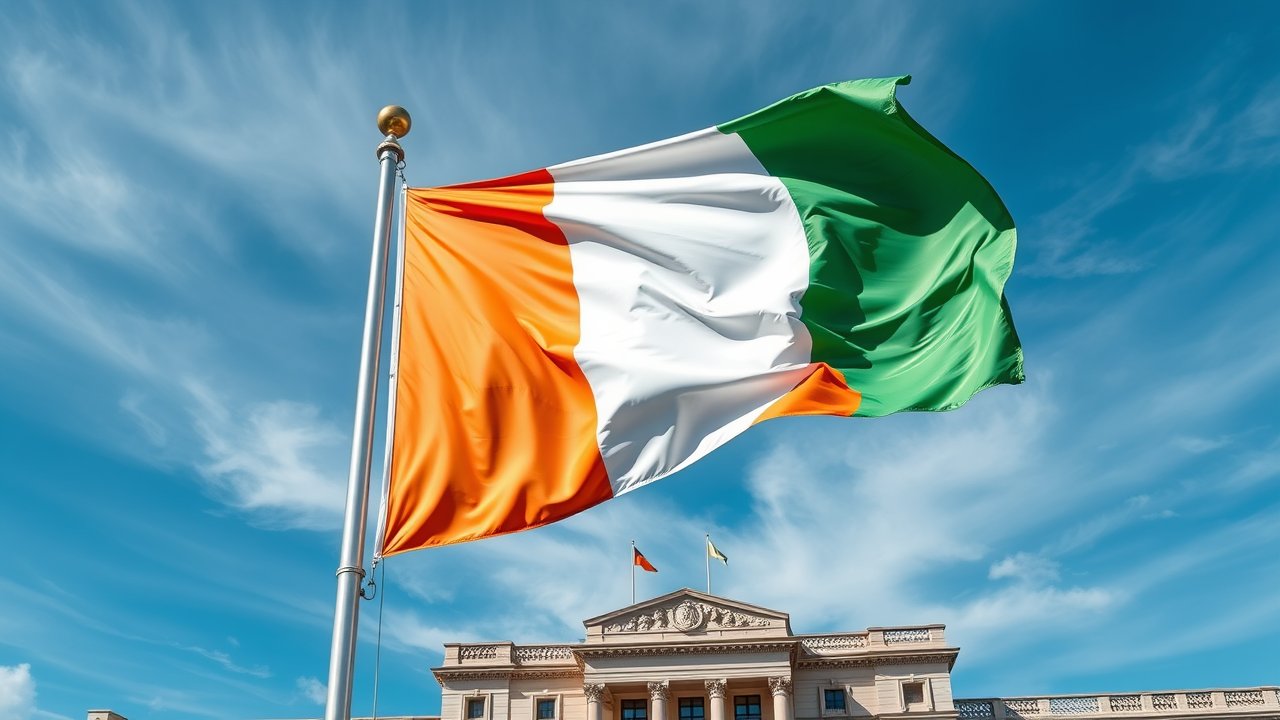 Flag of Côte d’Ivoire 🇨🇮 in flagpole in capital style