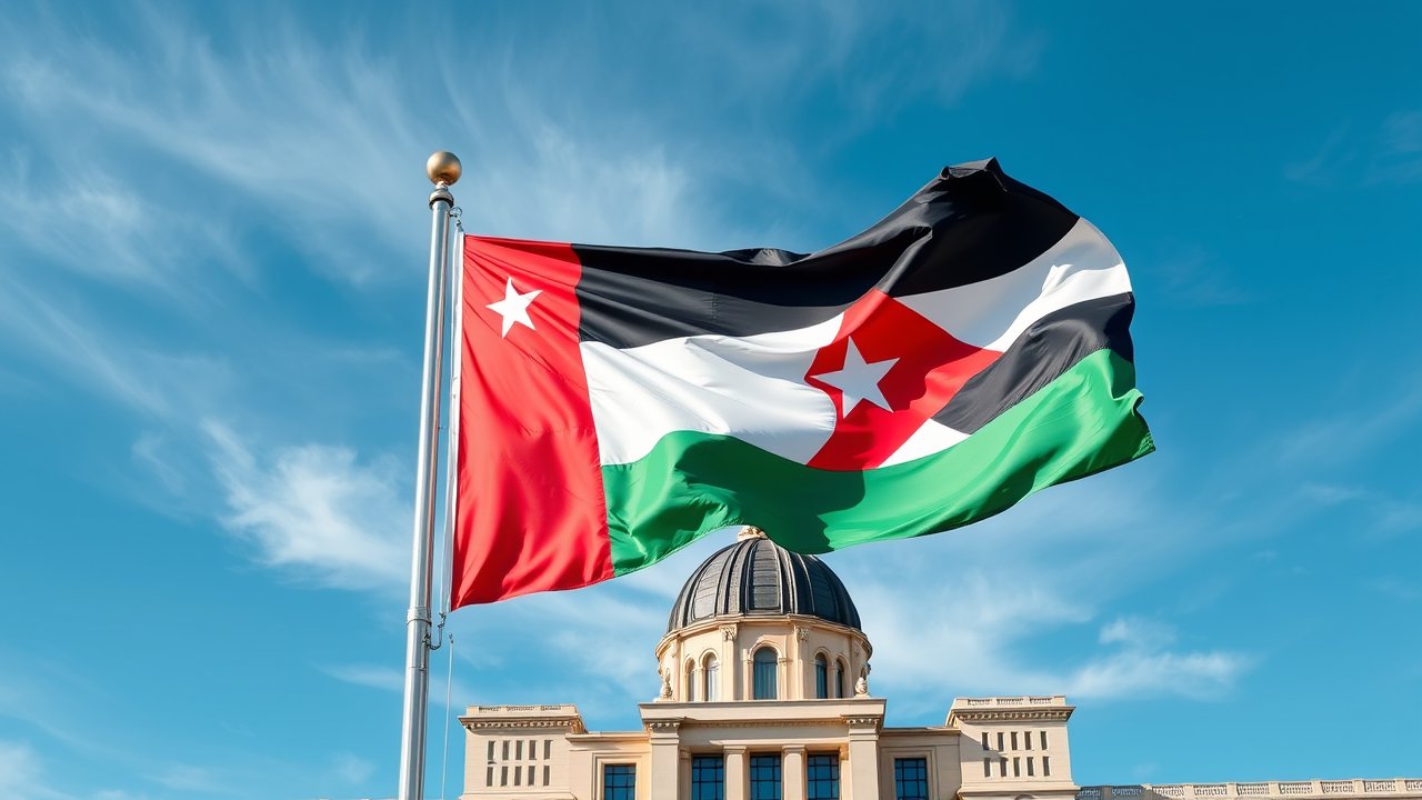 Flag of Jordan 🇯🇴 in flagpole in capital style