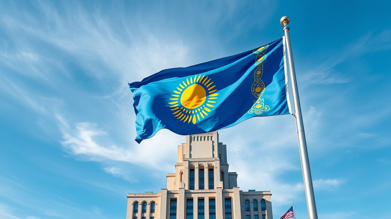 Flag of Kazakhstan 🇰🇿 in flagpole in capital style