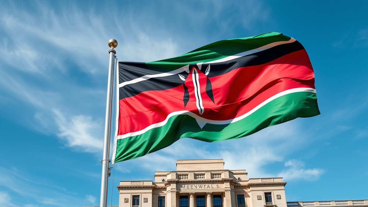 Flag of Kenya 🇰🇪 in flagpole in capital style