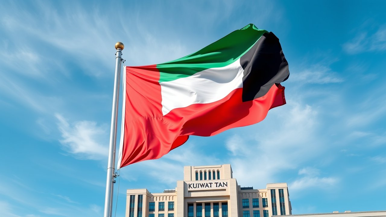 Flag of Kuwait 🇰🇼 in flagpole in capital style