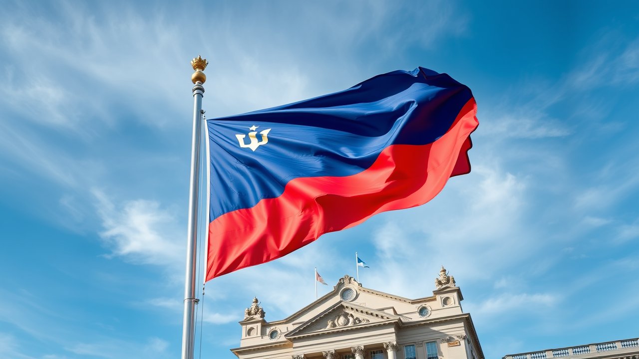Flag of Liechtenstein 🇱🇮 in flagpole in capital style