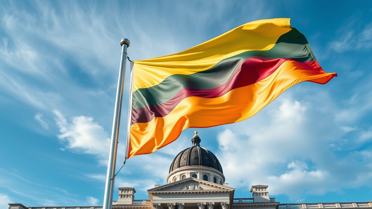 Flag of Lithuania 🇱🇹 in flagpole in capital style
