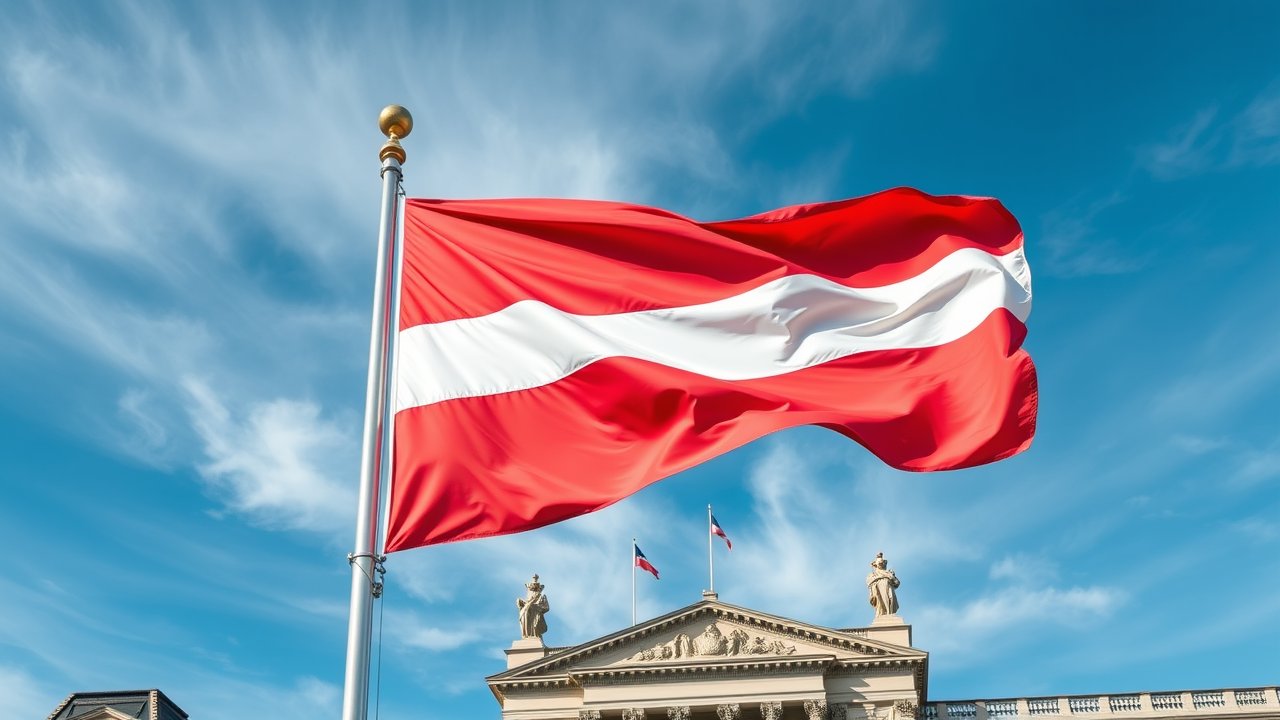 Flag of Luxembourg 🇱🇺 in flagpole in capital style