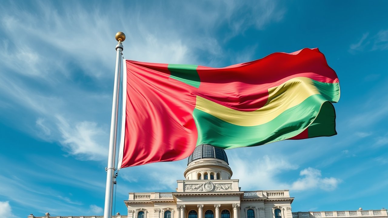 Flag of Madagascar 🇲🇬 in flagpole in capital style