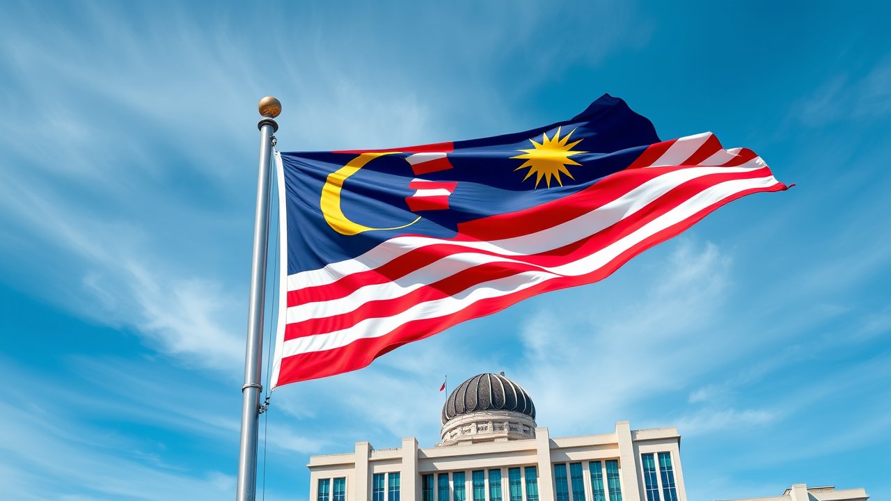 Flag of Malaysia 🇲🇾 in flagpole in capital style