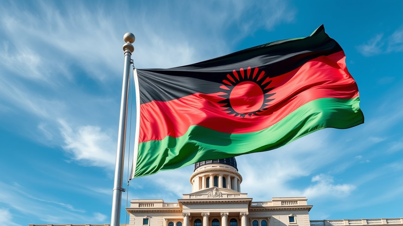 Flag of Malawi 🇲🇼 in flagpole in capital style
