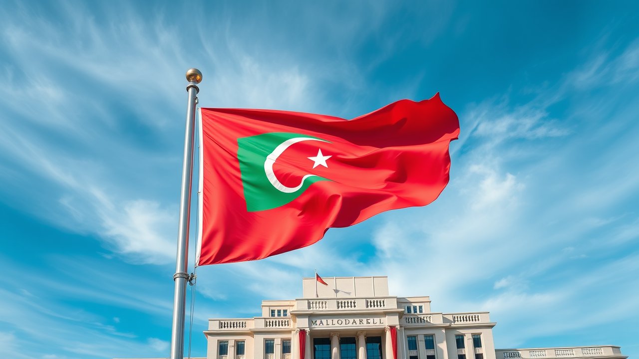 Flag of Maldives 🇲🇻 in flagpole in capital style