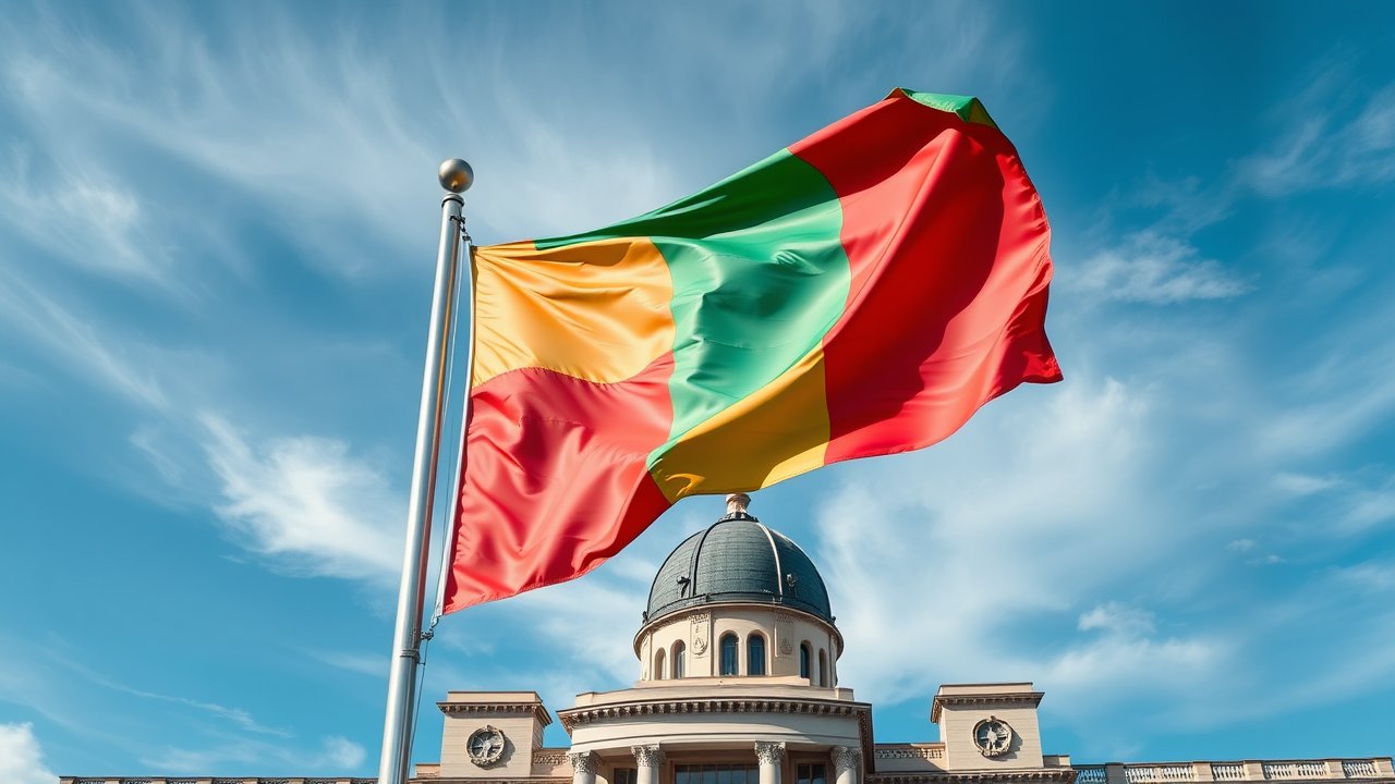 Flag of Mali 🇲🇱 in flagpole in capital style