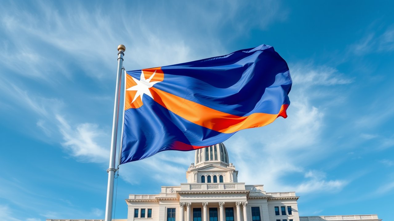 Flag of Marshall Islands 🇲🇠in flagpole in capital style