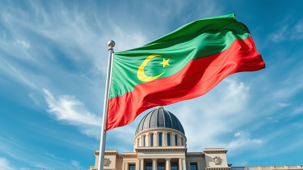 Flag of Mauritania 🇲🇷 in flagpole in capital style