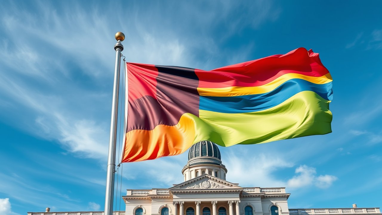 Flag of Mauritius 🇲🇺 in flagpole in capital style