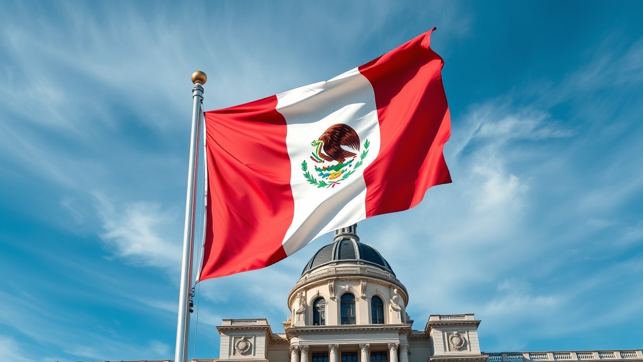 Flag of Mexico 🇲🇽 in flagpole in capital style