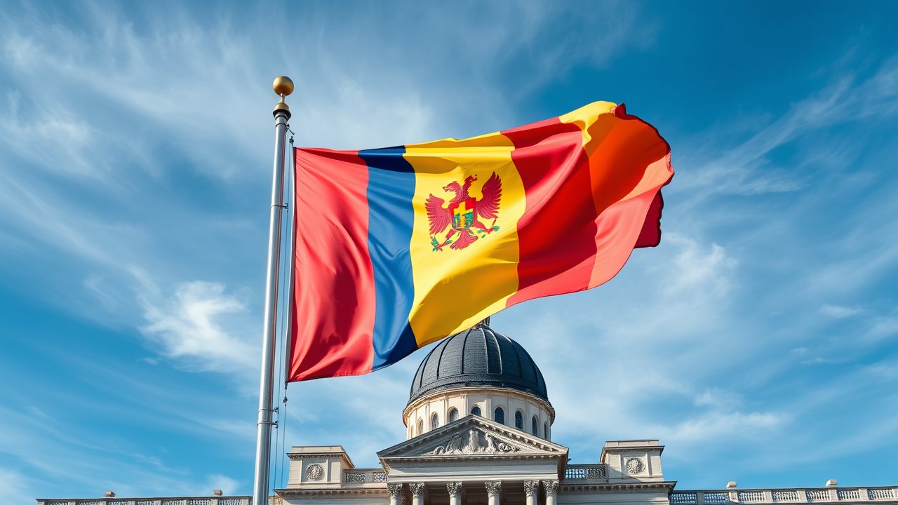 Flag of Moldova 🇲🇩 in flagpole in capital style