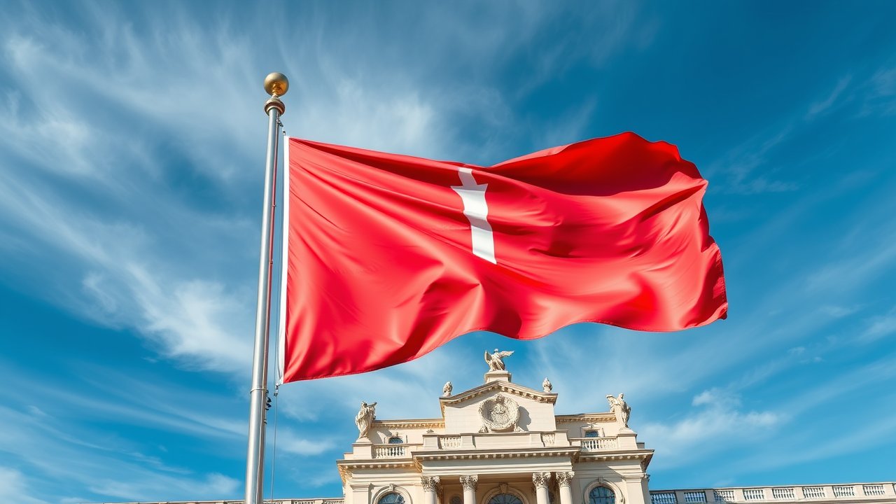 Flag of Monaco 🇲🇨 in flagpole in capital style