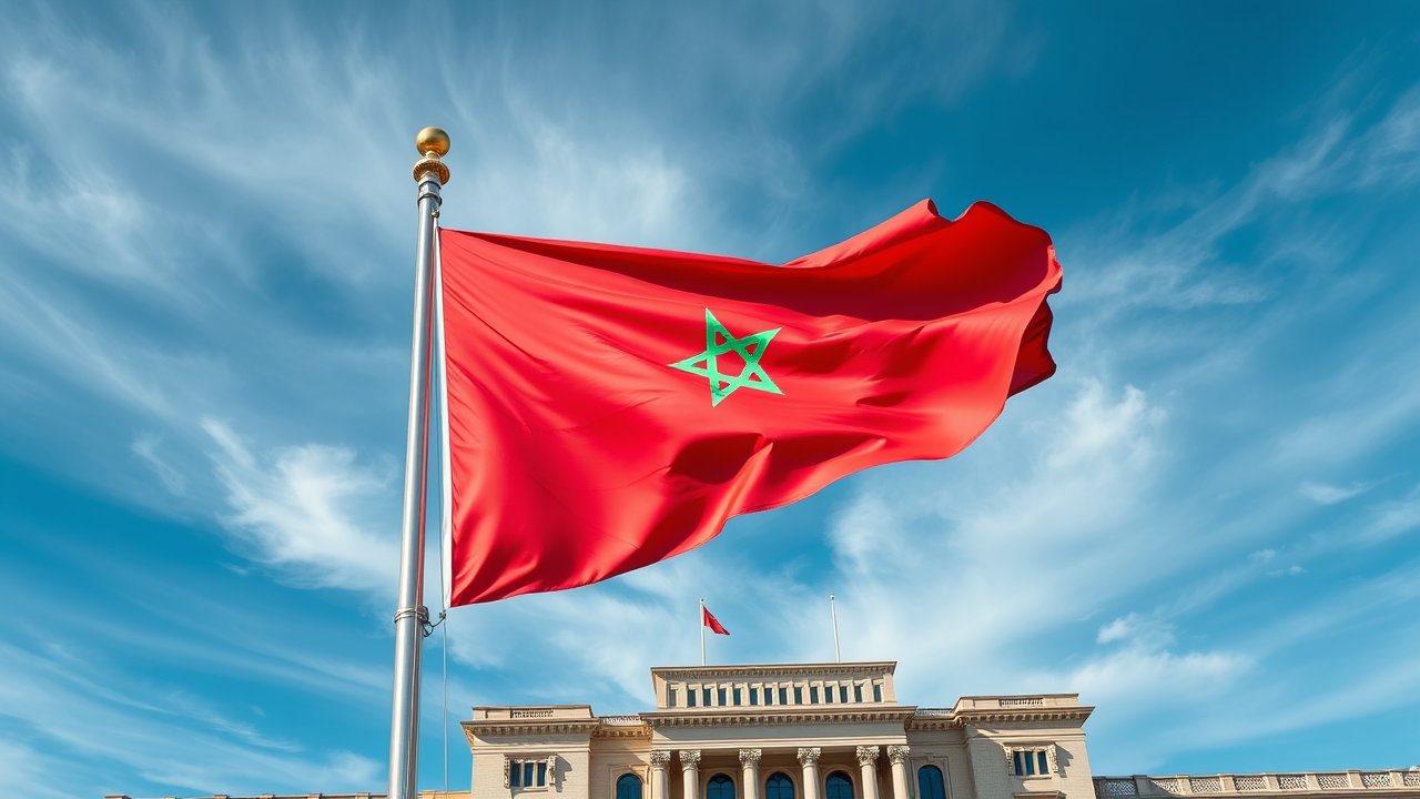 Flag of Morocco 🇲🇦 in flagpole in capital style