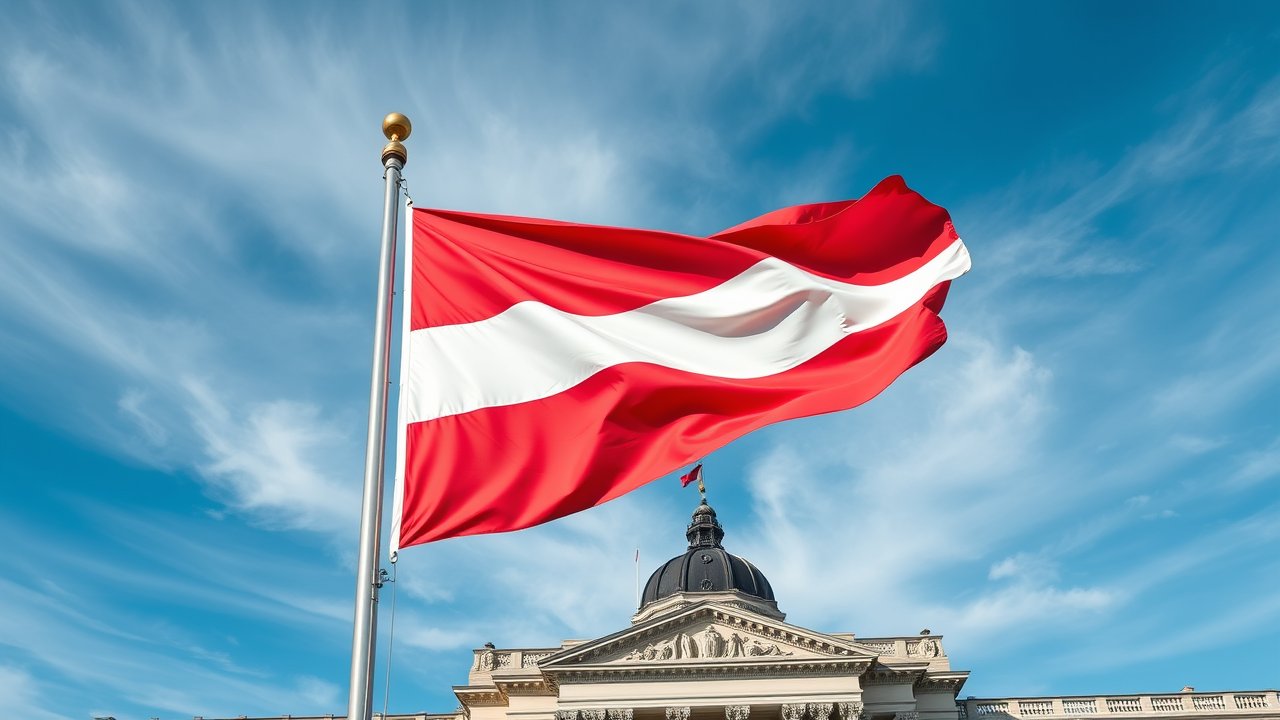Flag of Austria 🇦🇹 in flagpole in capital style