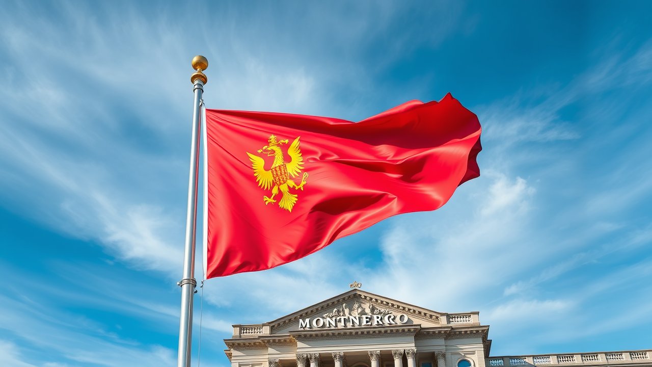 Flag of Montenegro 🇲🇪 in flagpole in capital style