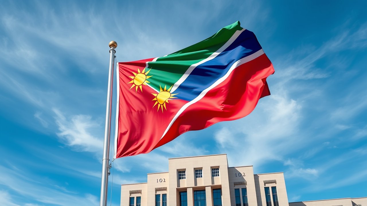 Flag of Namibia 🇳🇦 in flagpole in capital style
