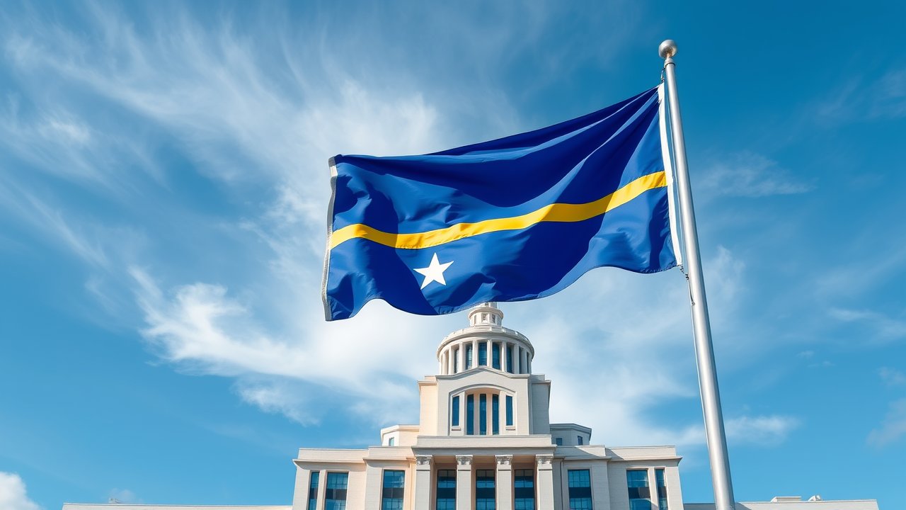 Flag of Nauru 🇳🇷 in flagpole in capital style