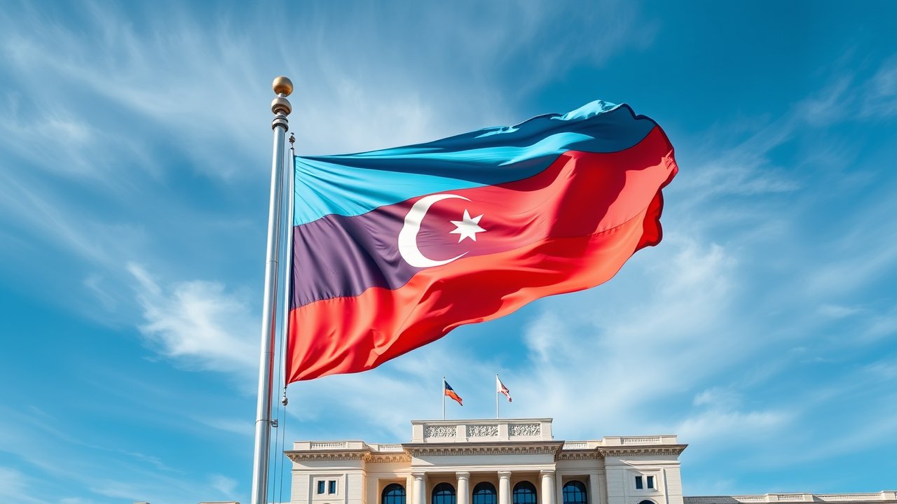 Flag of Azerbaijan 🇦🇿 in flagpole in capital style