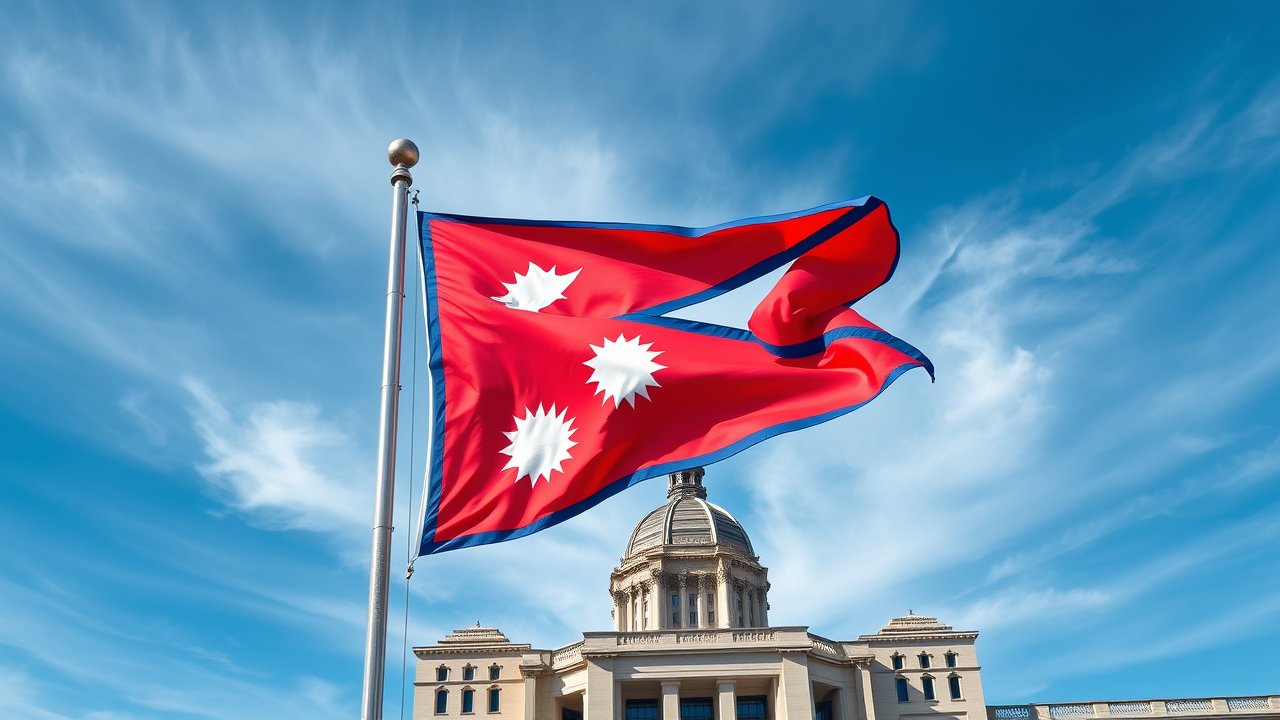 Flag of Nepal 🇳🇵 in flagpole in capital style