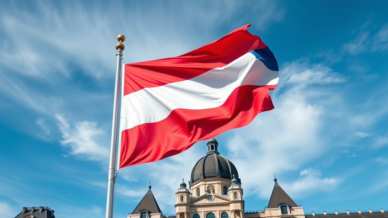 Flag of Netherlands 🇳🇱 in flagpole in capital style