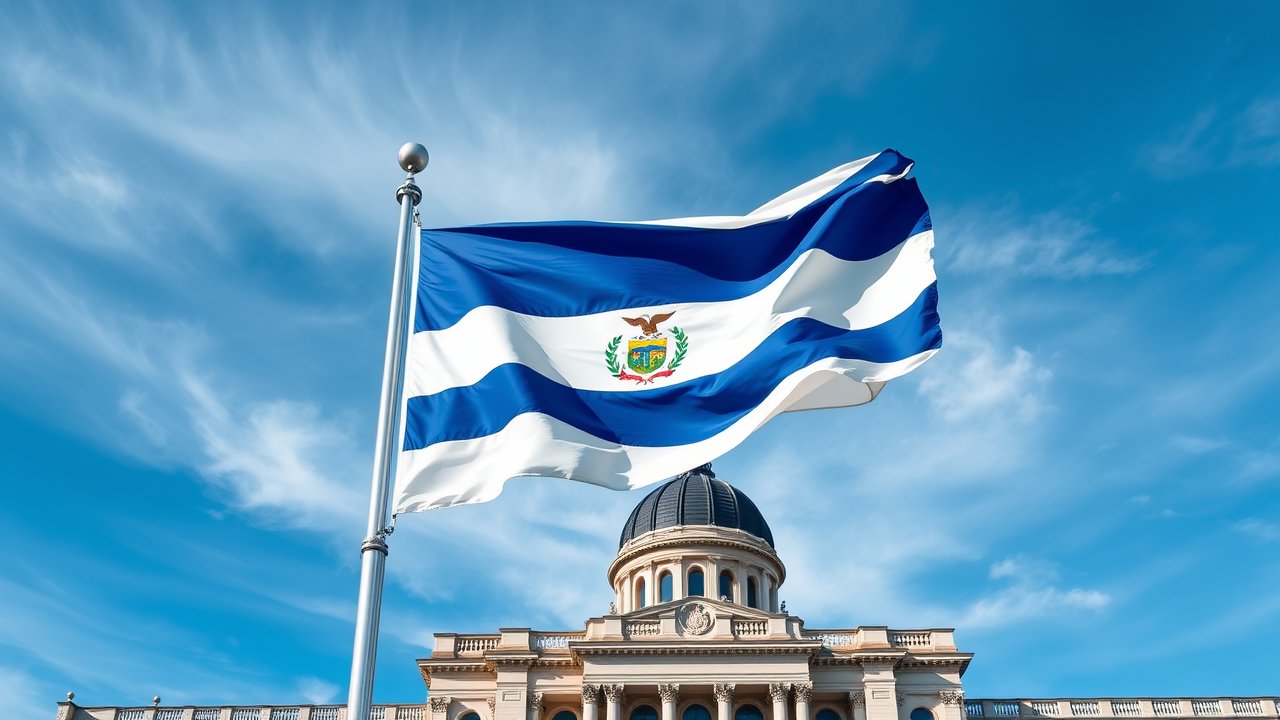 Flag of Nicaragua 🇳🇮 in flagpole in capital style