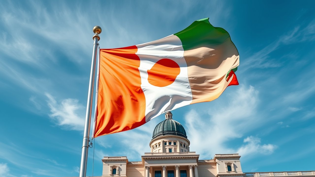 Flag of Niger 🇳🇪 in flagpole in capital style