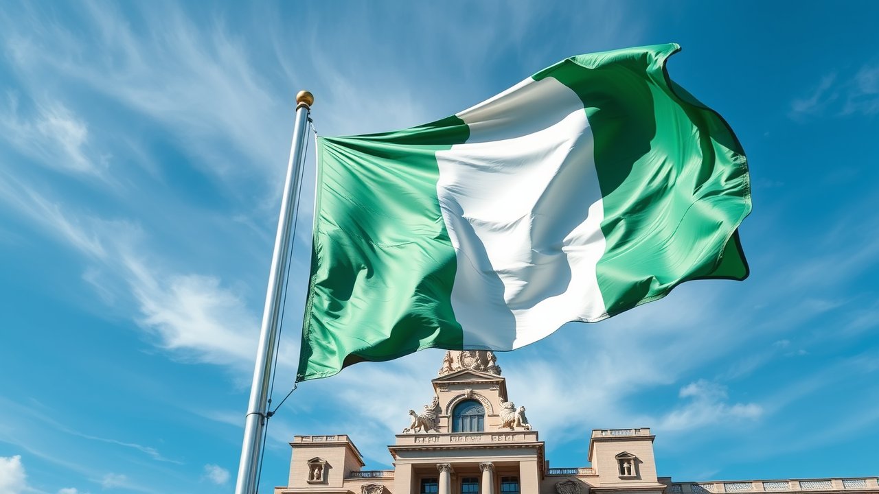 Flag of Nigeria 🇳🇬 in flagpole in capital style