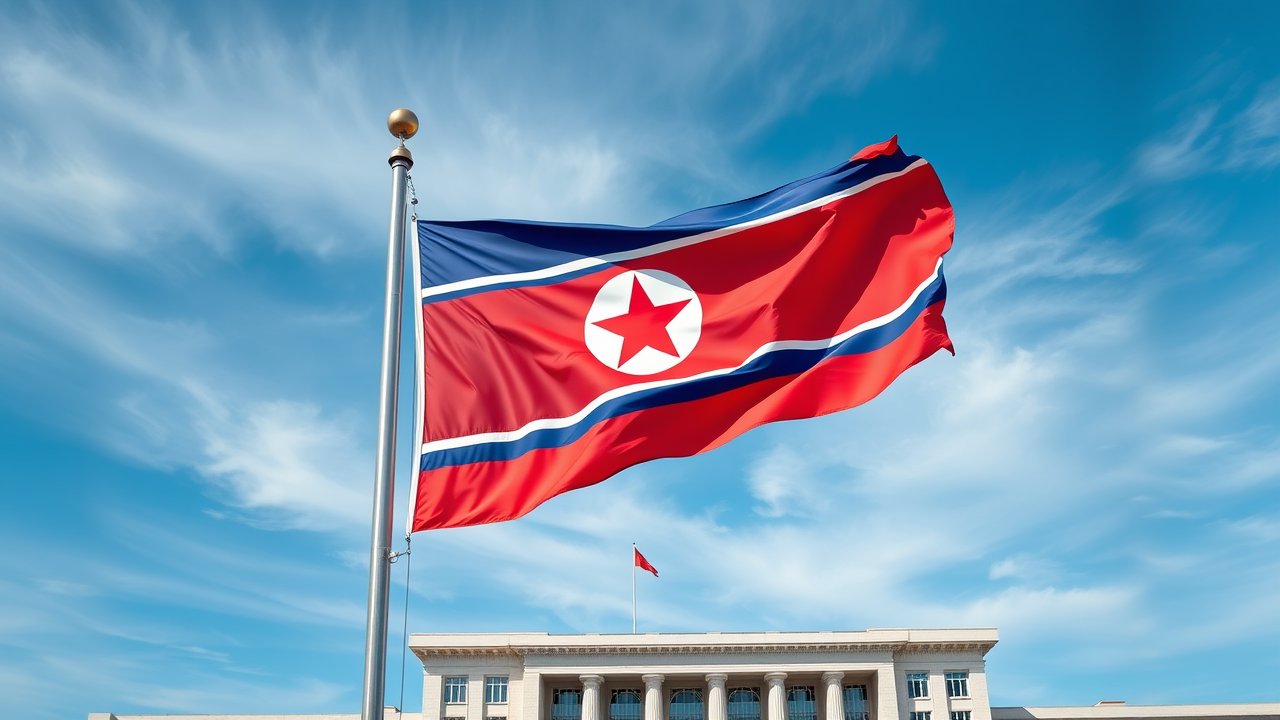 Flag of North Korea 🇰🇵 in flagpole in capital style