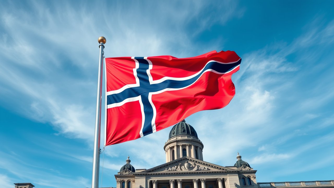 Flag of Norway 🇳🇴 in flagpole in capital style