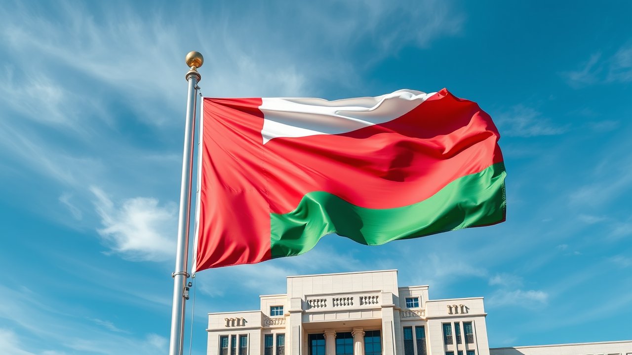 Flag of Oman 🇴🇲 in flagpole in capital style