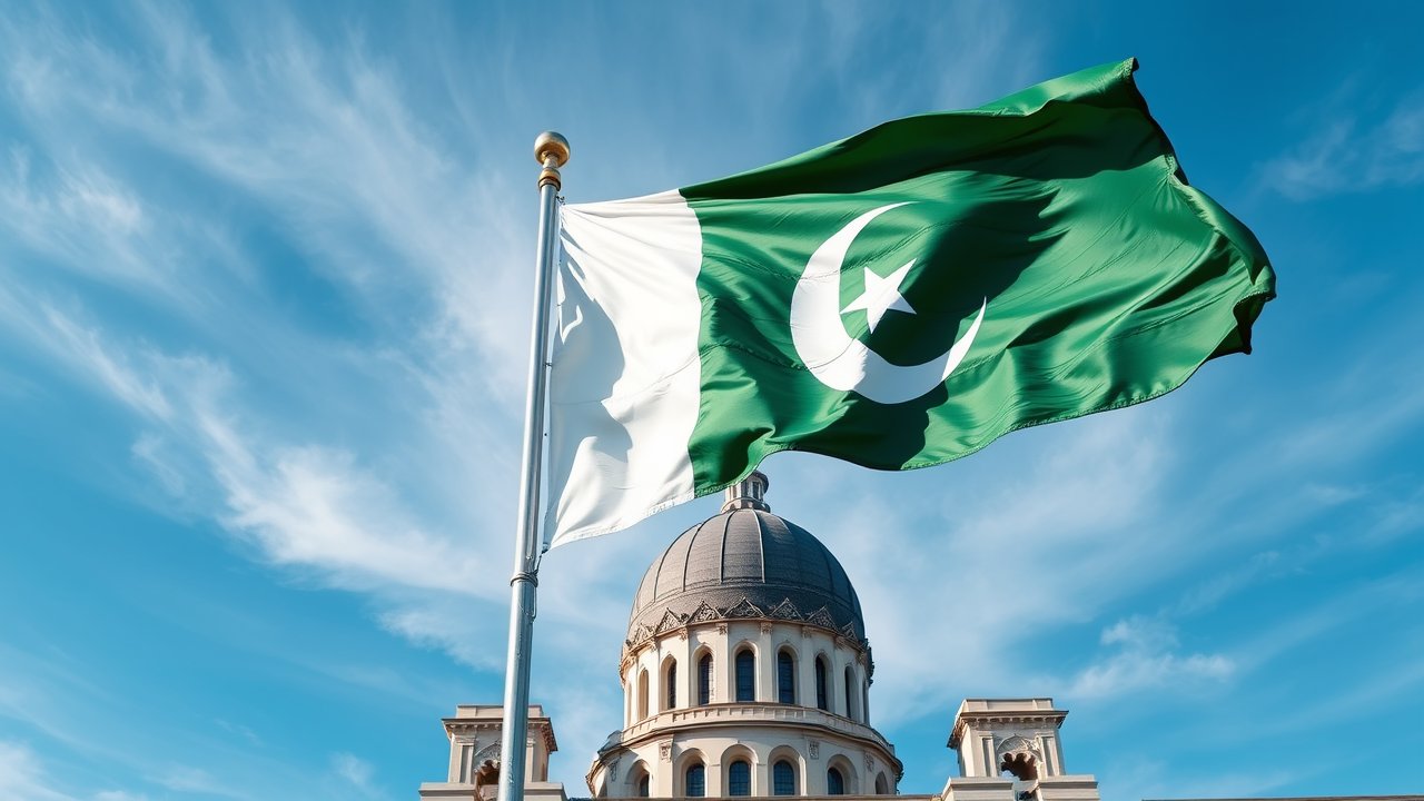 Flag of Pakistan 🇵🇰 in flagpole in capital style