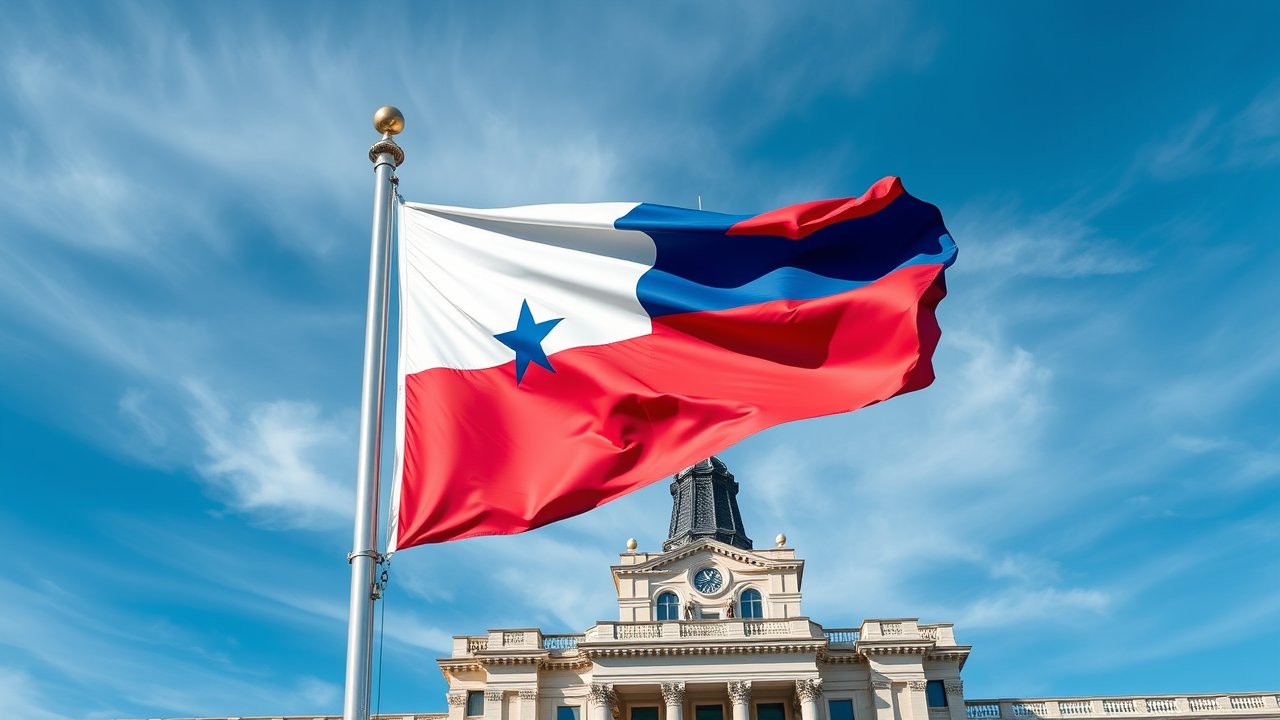 Flag of Panama 🇵🇦 in flagpole in capital style