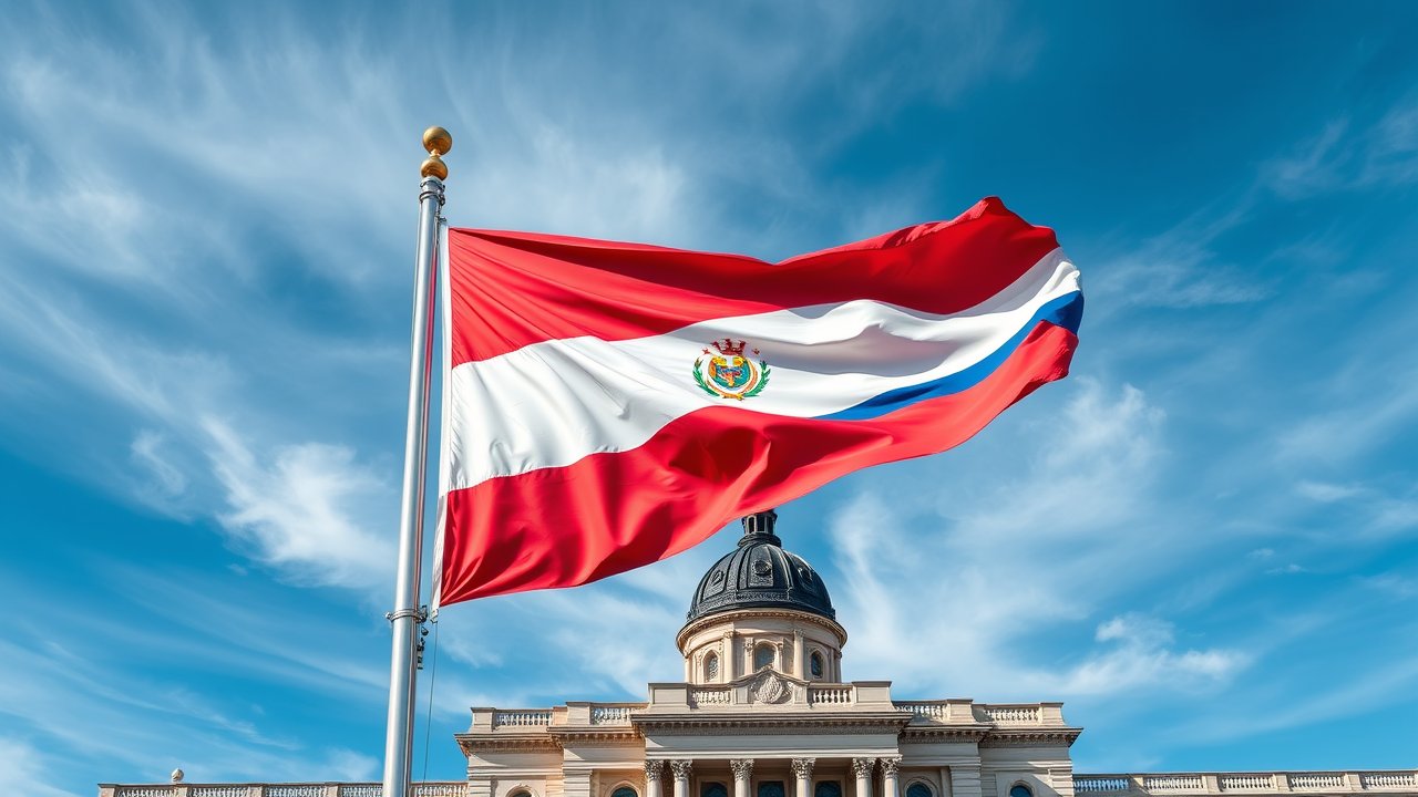 Flag of Paraguay 🇵🇾 in flagpole in capital style
