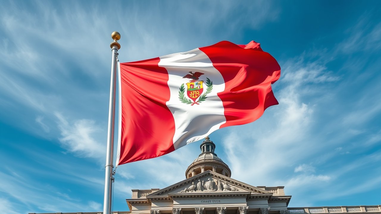 Flag of Peru 🇵🇪 in flagpole in capital style