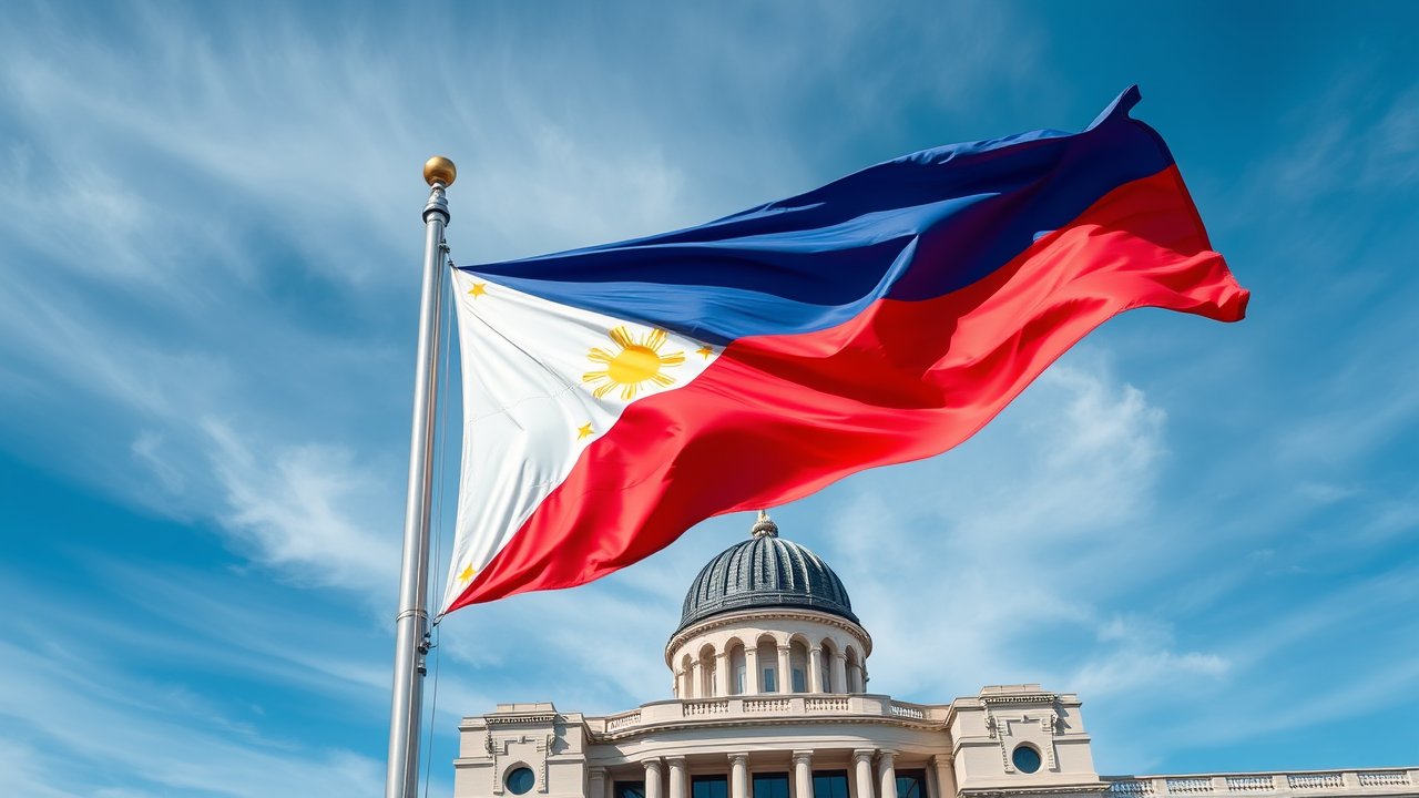 Flag of Philippines 🇵🇭 in flagpole in capital style
