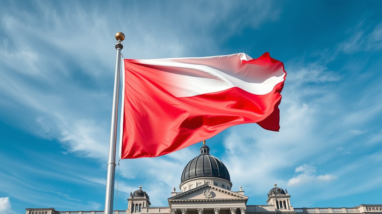 Flag of Poland 🇵🇱 in flagpole in capital style