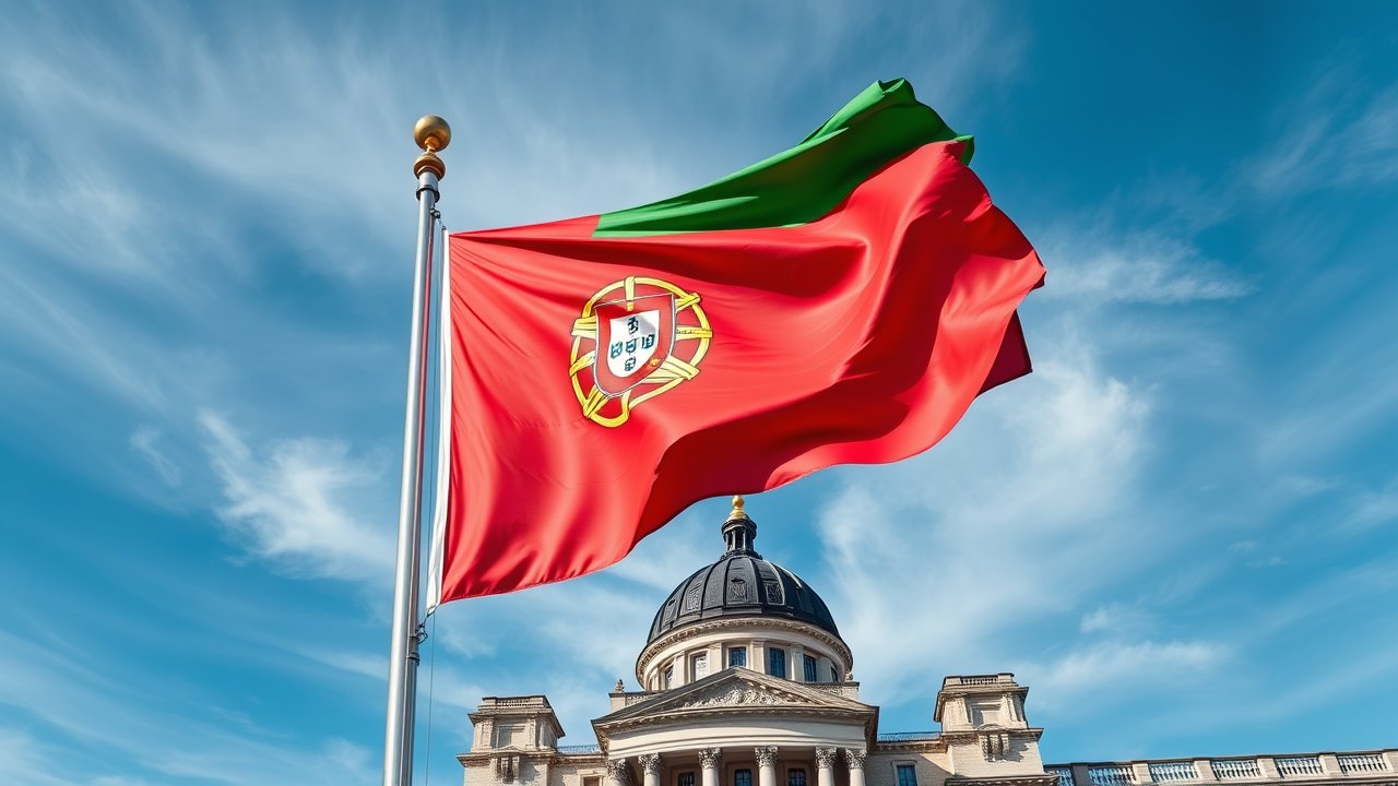 Flag of Portugal 🇵🇹 in flagpole in capital style