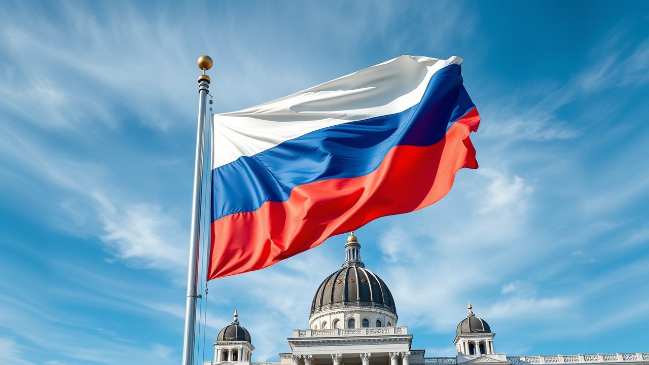 Flag of Russia 🇷🇺 in flagpole in capital style