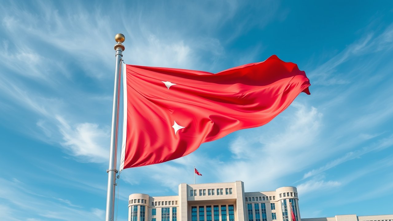 Flag of Bahrain 🇧🇭 in flagpole in capital style