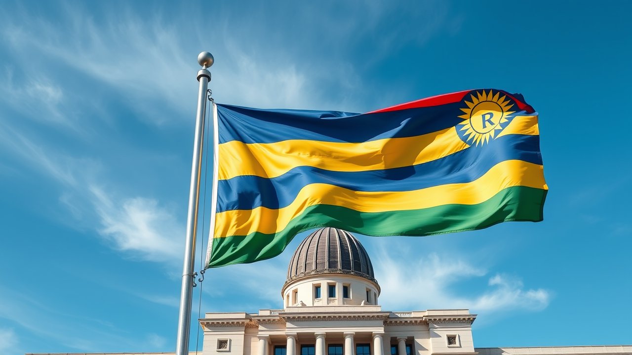 Flag of Rwanda 🇷🇼 in flagpole in capital style