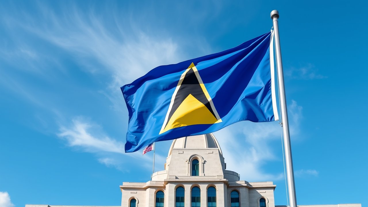 Flag of Saint Lucia 🇱🇨 in flagpole in capital style