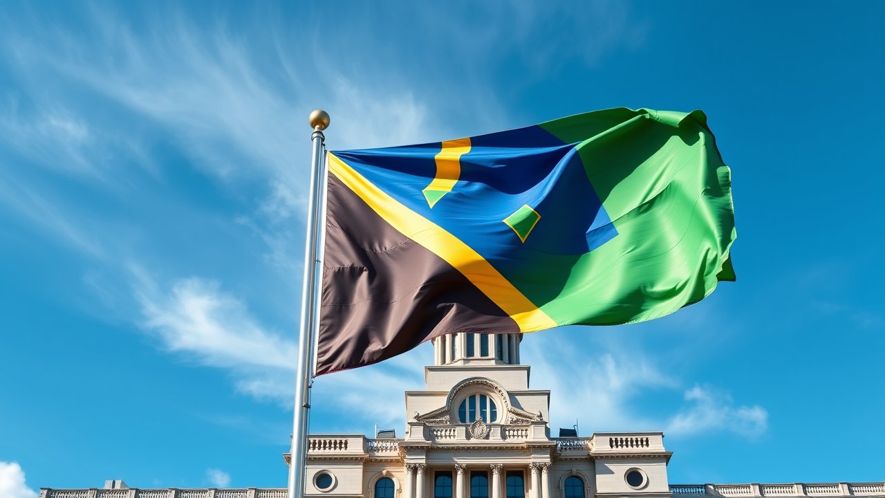 Flag of Saint Vincent and the Grenadines 🇻🇨 in flagpole in capital style