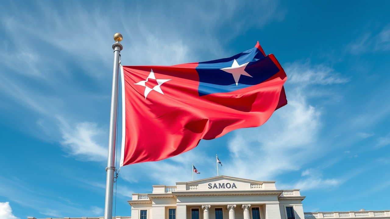 Flag of Samoa 🇼🇸 in flagpole in capital style