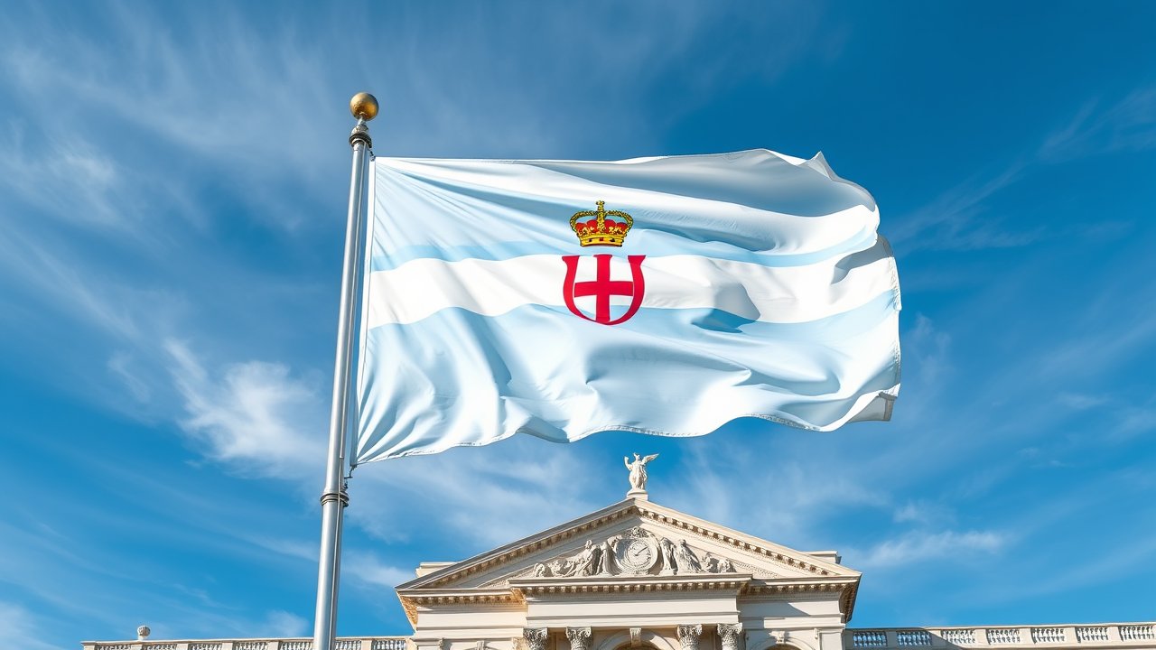 Flag of San Marino 🇸🇲 in flagpole in capital style
