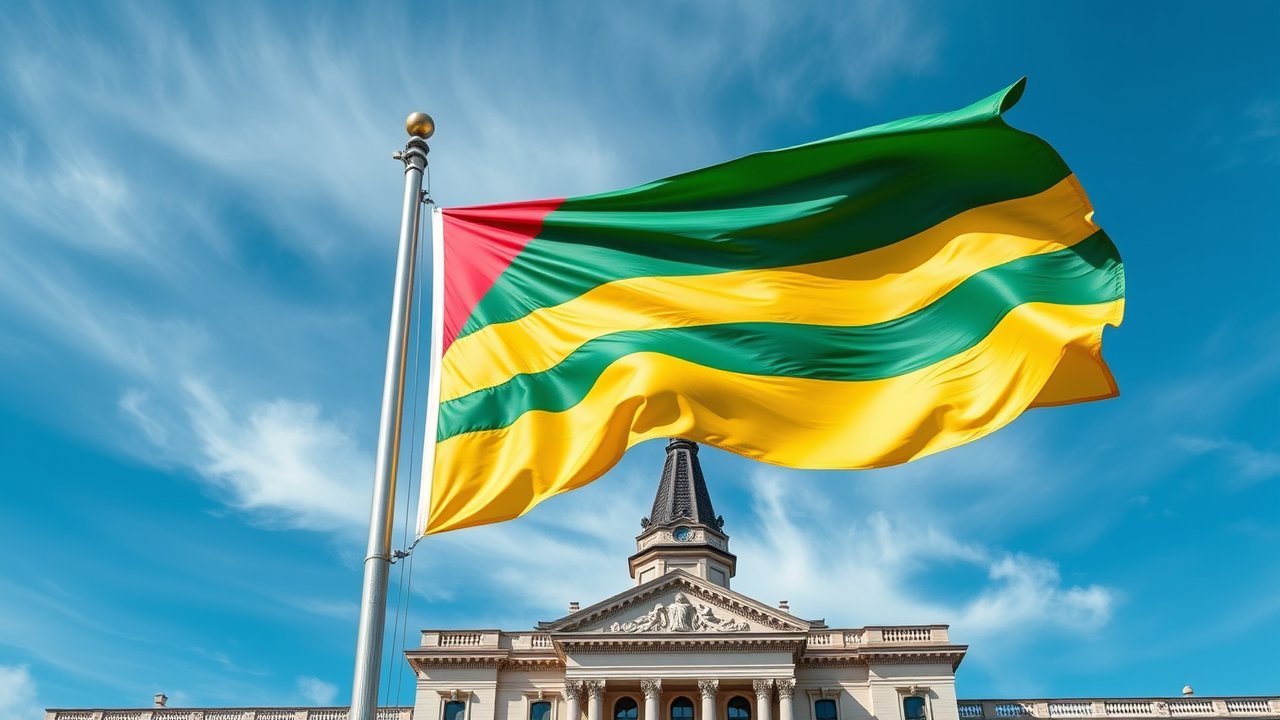Flag of Sao Tome and Principe 🇸🇹 in flagpole in capital style